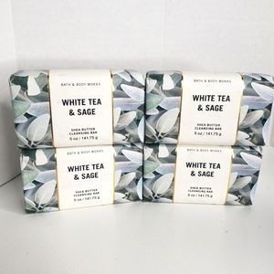 NEW BATH AND BODY WORKS WHITE TEA AND SAGE SHEA BUTTER CLEANSING BAR SOAP X4